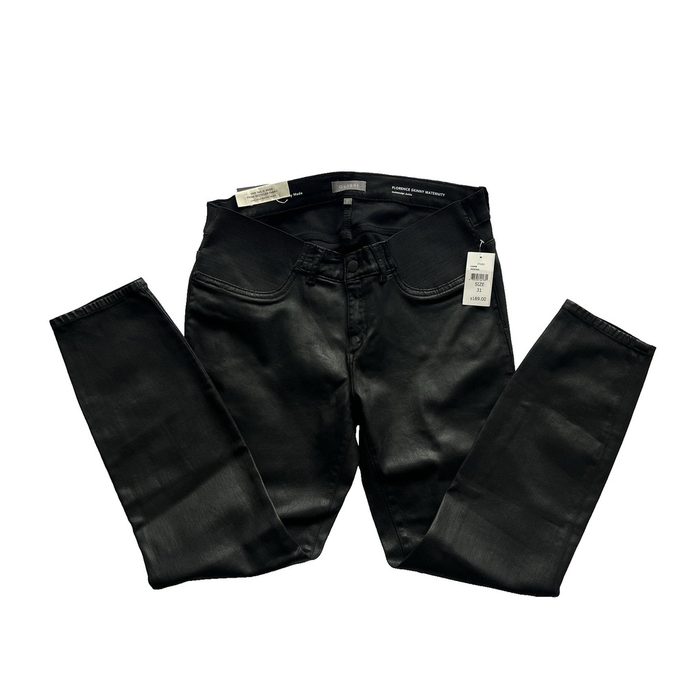 DL1961 Florence Skinny Maternity Jeans 31 Luxe Medina Coated Black Instasculpt